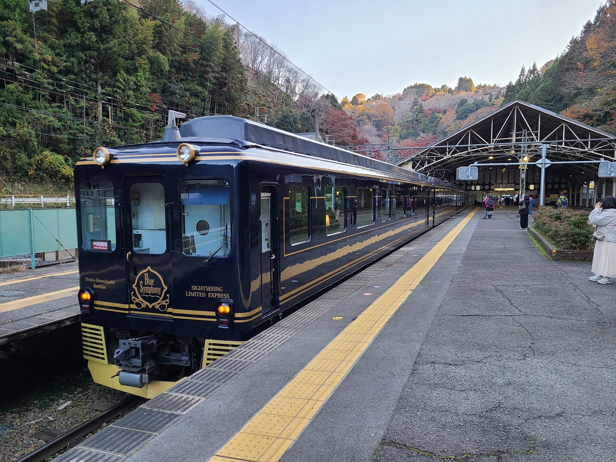 吉野駅に停車しているブルーシンフォニー大阪阿部野橋ゆき
