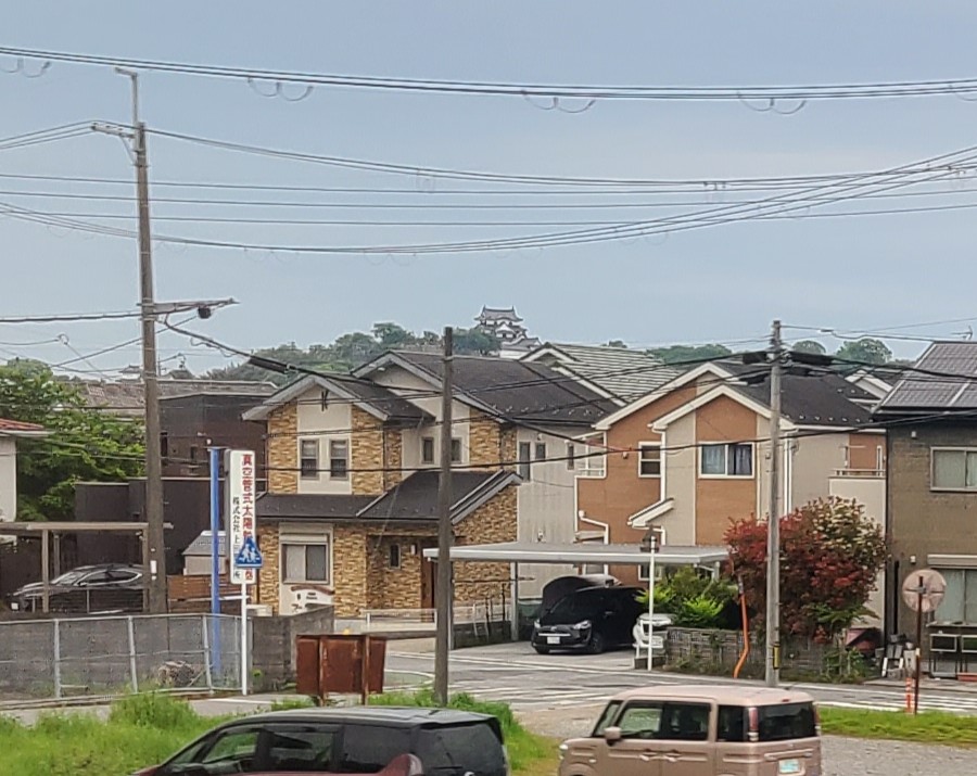彦根駅付近の車窓。彦根城天守閣。